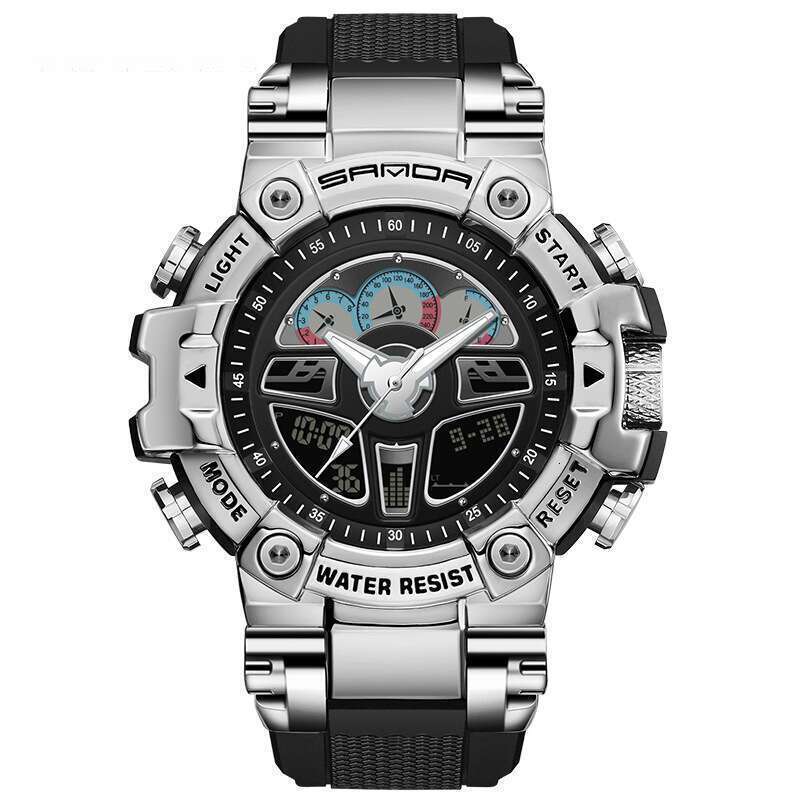 DHwatches Sanda Raised Hand Light Black Technology Luminous Fluorescent Multi-Function Harajuku Style Steering Wheel Sports Waterproof Men's Watc