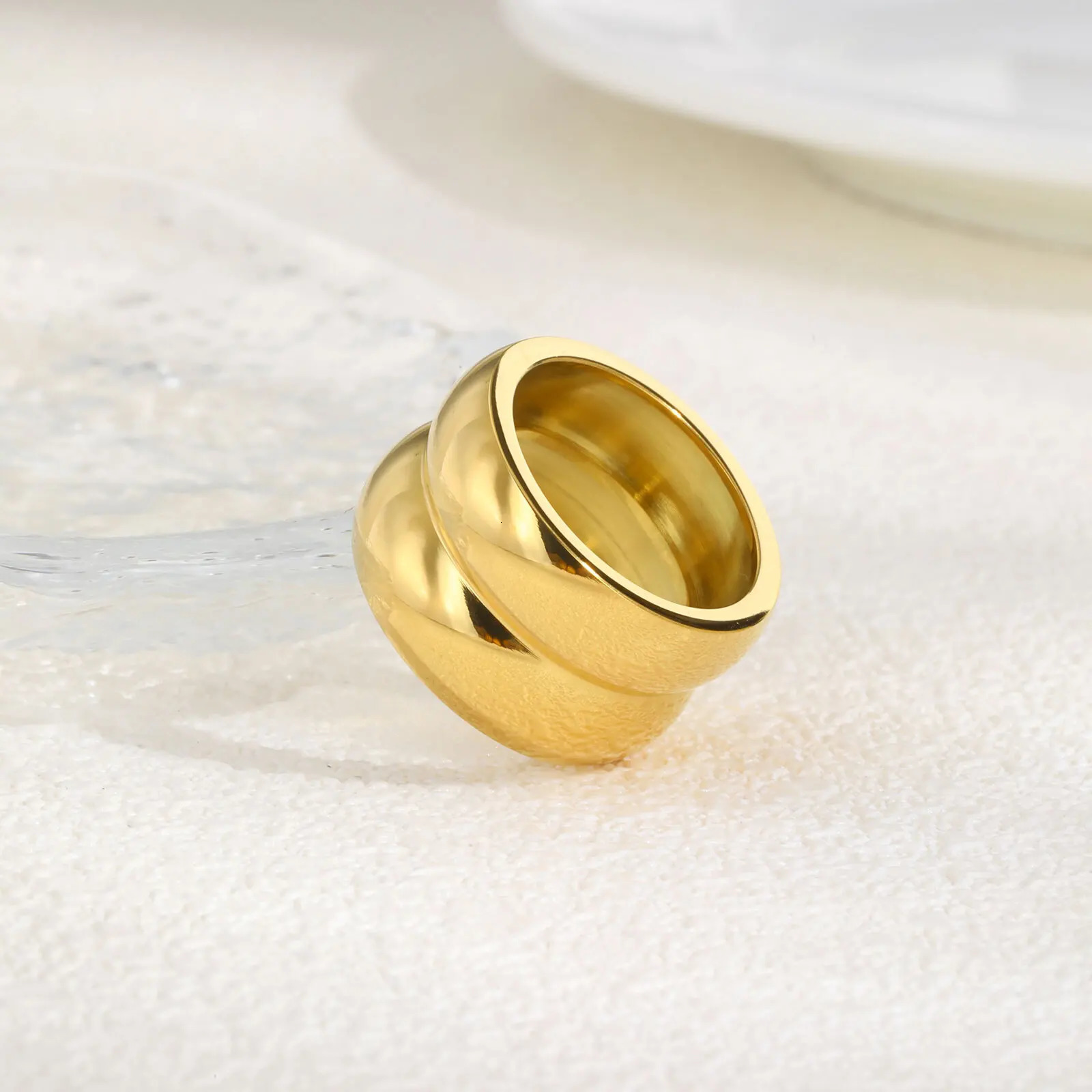 Vnox Smooth Gold Plated Wide Chunky Rings For Women MenStainless Steel Simple Double Layer RingsUnisex Jewelry Waterproof 251031