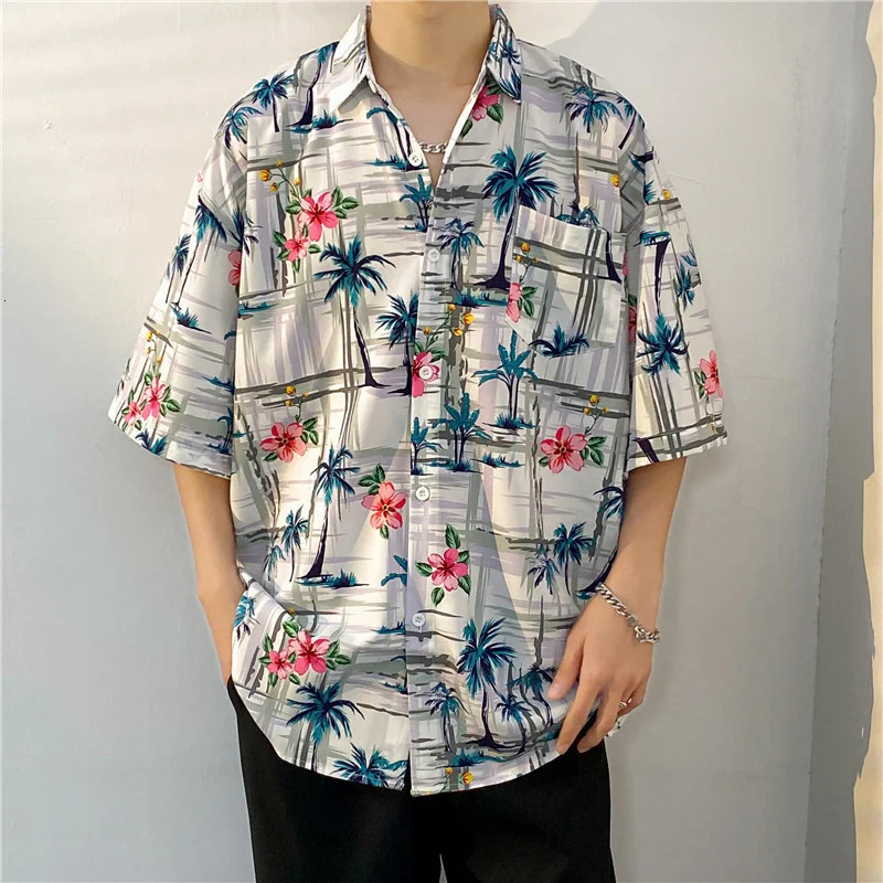3D printed Hawaiian shirt mens short sleeved tropical Tiki style casual loose beach shirt summer floral Aloha shirt mens 250403