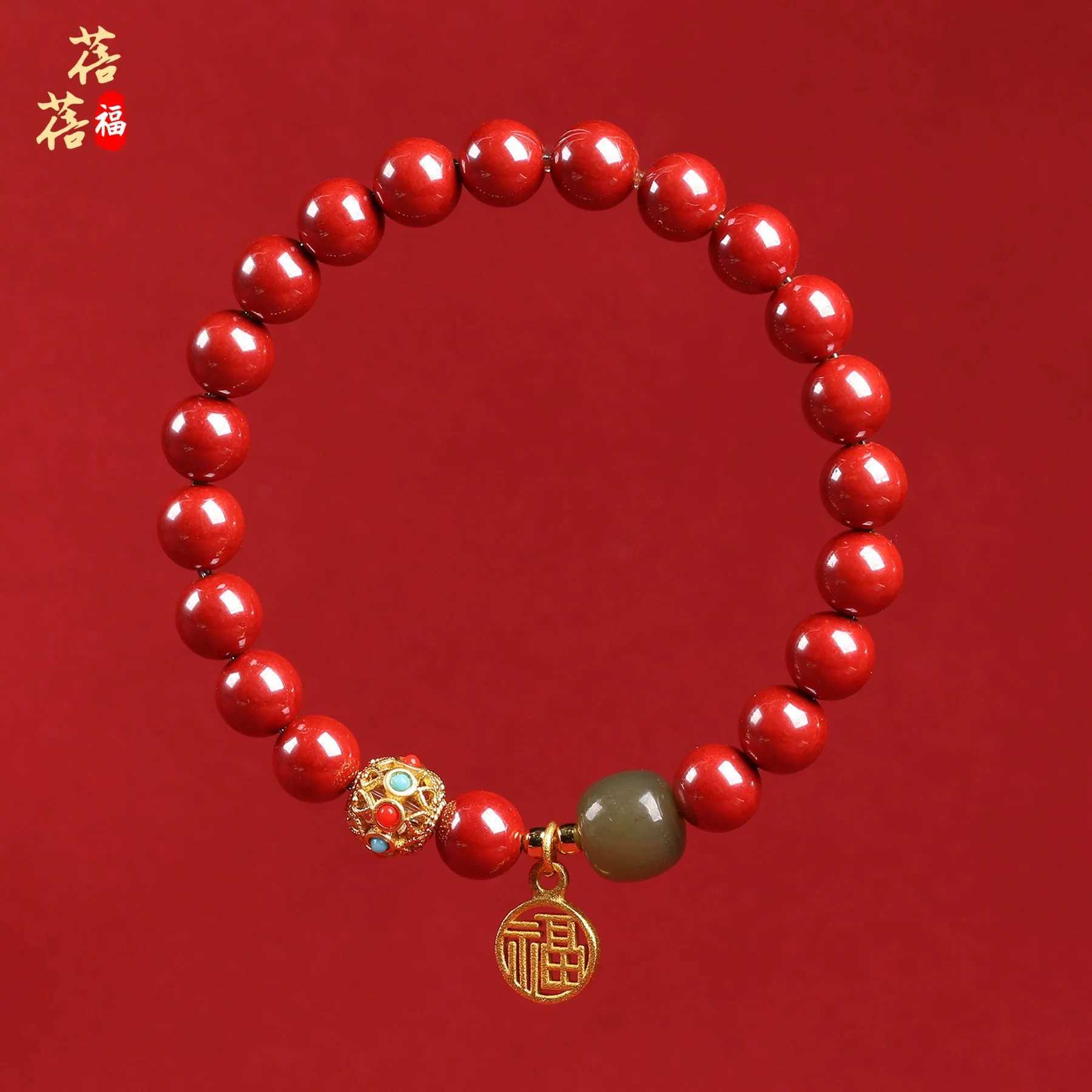 Raw Cinnabar Design Lucky High Content Purple Gold Cinnabar Red 8 10MM Round Bead Hand String Guardian Amulet Jewelry C251105