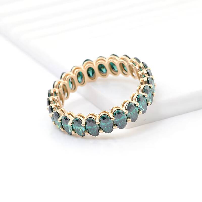 Fine Jewelry 14k Yellow Gold Ring Oval Cut Green Moissanite Third Party Certified Claw Setting Wedding Rings Couple Set