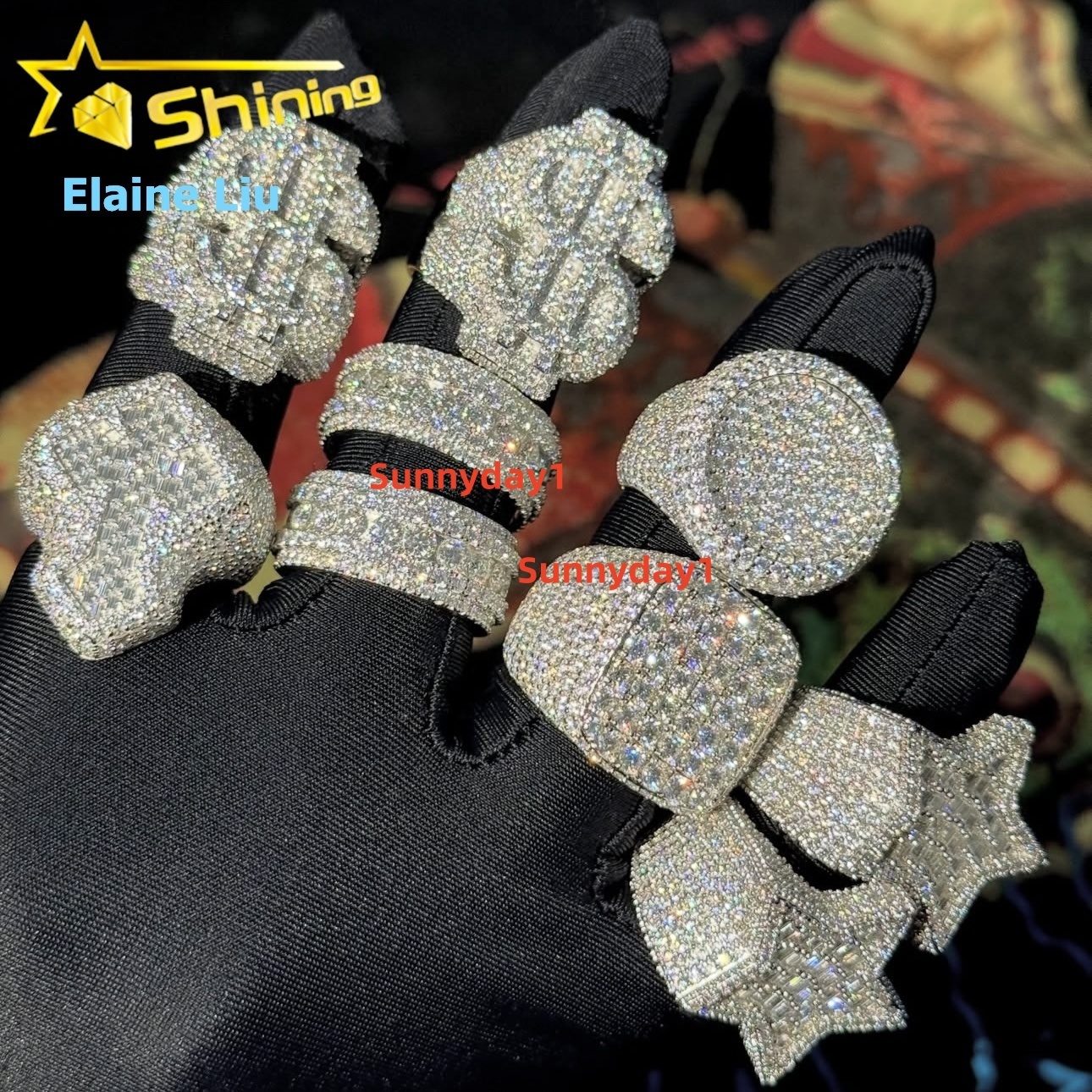 Fine Jewelry 925 Sterling Silver Ice Out Men Rings VVS Moissanite Diamond Hip Hop Ring