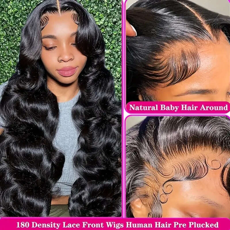 Luxurious 250% Density Body Wave Lace Front Wig Women - 13X4 HD Transparent, Pre-Plucked With Baby Hair, Glueless Human Hair In Natural Black, Full An