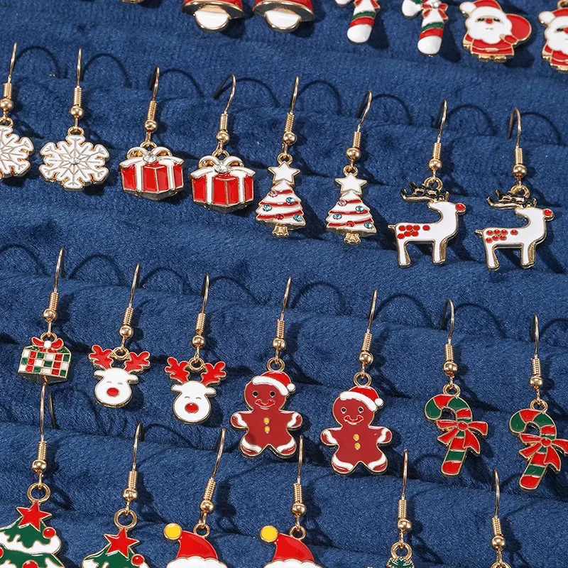 25Pairs5Pairs Christmas Series Earrings Cartoon Santa Claus Gingerbread Man Snowflake Alloy Set Women Gifts 251104