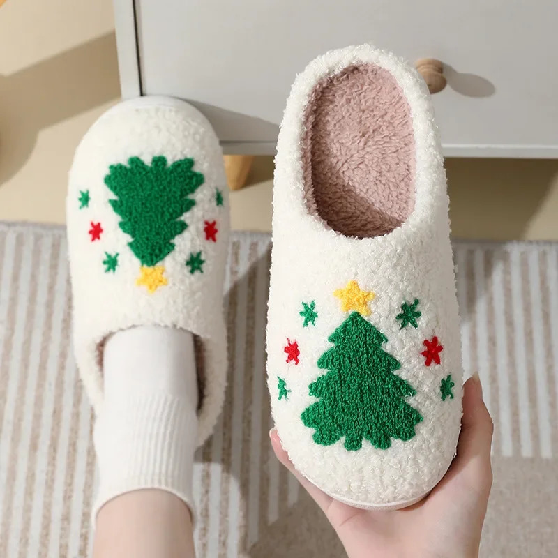 Christmas Tree Slippers Thick Sole Winter Home Slipper Warm Slippers Plush Slippers Cactus Non Slip for Woman Man Christmas Gift 251031