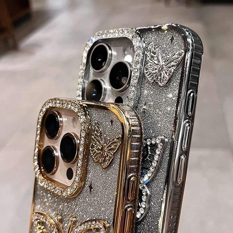 Women Girl's Dia Butterfly Phone Case for iPhone 11 12 13 14 15 Pro Max 16 Plus Transparent Plating Soft Silicone Cover