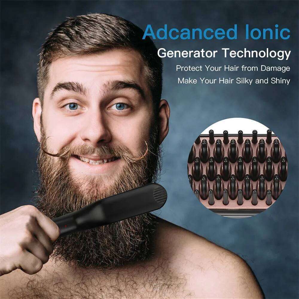 Electric Men's Hair Beard Straightener Styler Straightening Brush Smart Comb Iron Ceramic Women's Rotary Hairbrush Styling Tool Xiusiyuan251