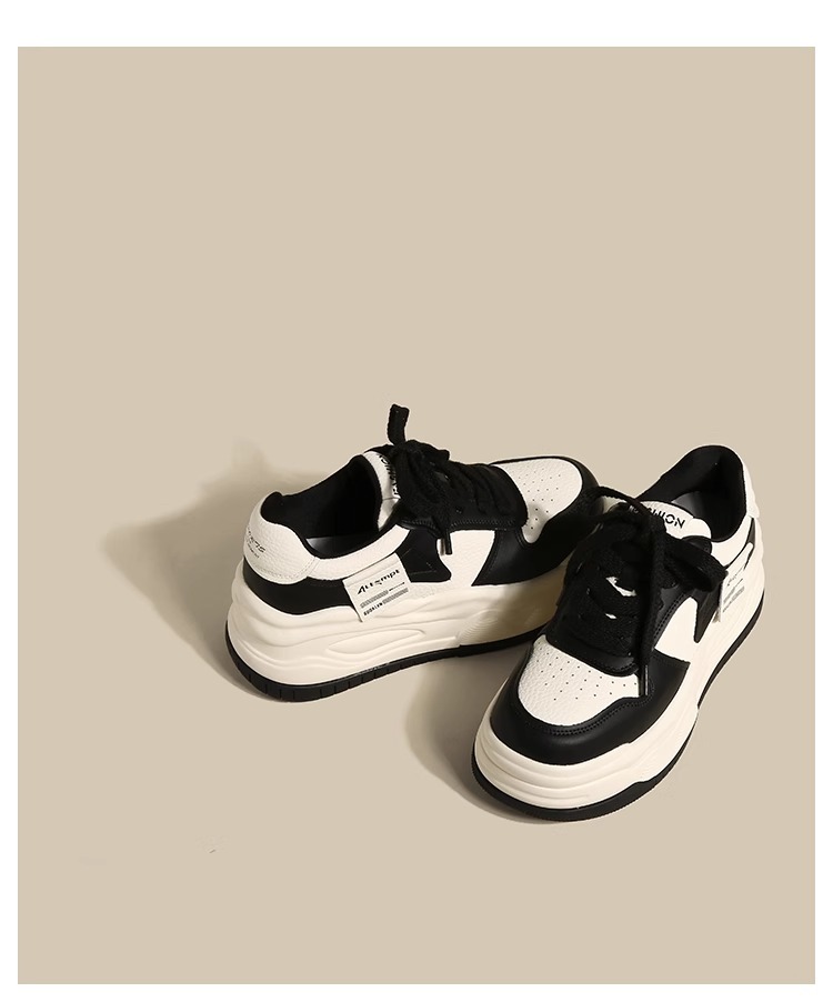 Niche platform shoes women's spring 2025 new Korean version of Internet celebrity versatile heightened panda white shoes