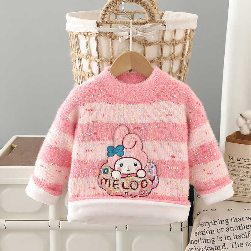 Sanrio Girls Sweater Autumn Winter 2024 New Childrens Cartoon Thickened Base Mink Knitwear Stylish Kuromi Colorful Dots H251105