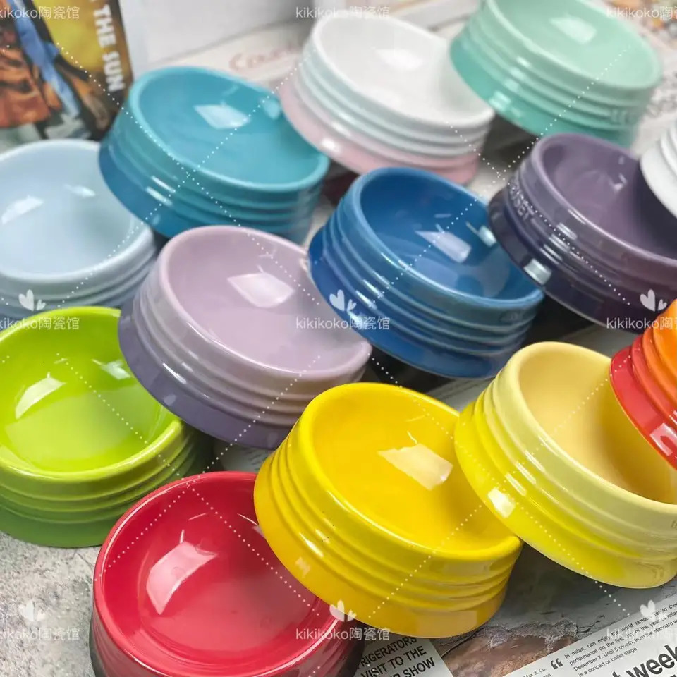 French Ceramic Pet Color High Foot Protection Ceramic Caliber 5-inch Cat Water Bowl Drinking Water High Beauty Macaron Color 250403