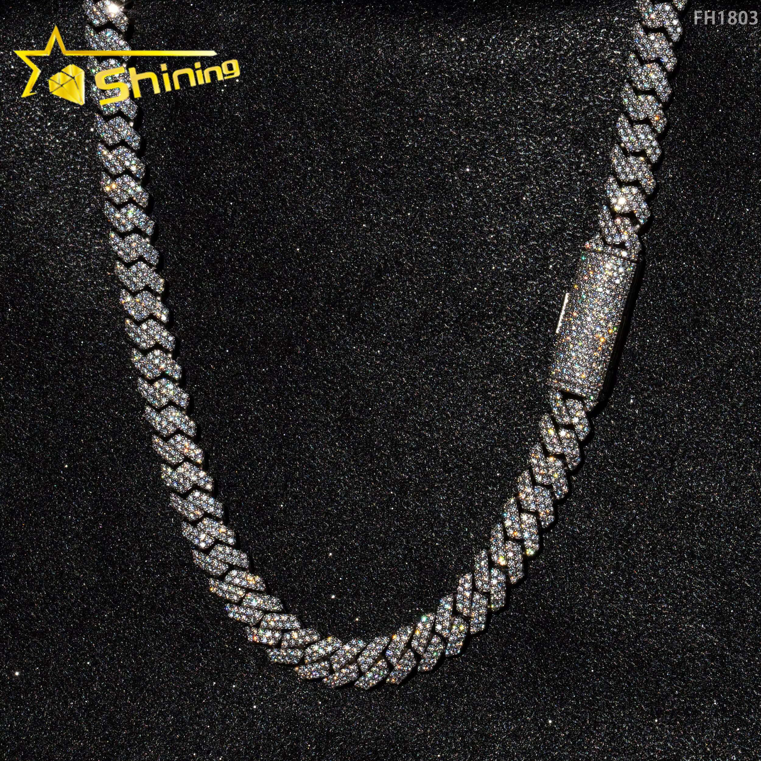 Wholesale Hip Hop Jewelry Cuban Link Chain Necklace 925 Sterling Silver 14k Gold Micro Pave Zirconia Diamond Cz Cuban Link Chain