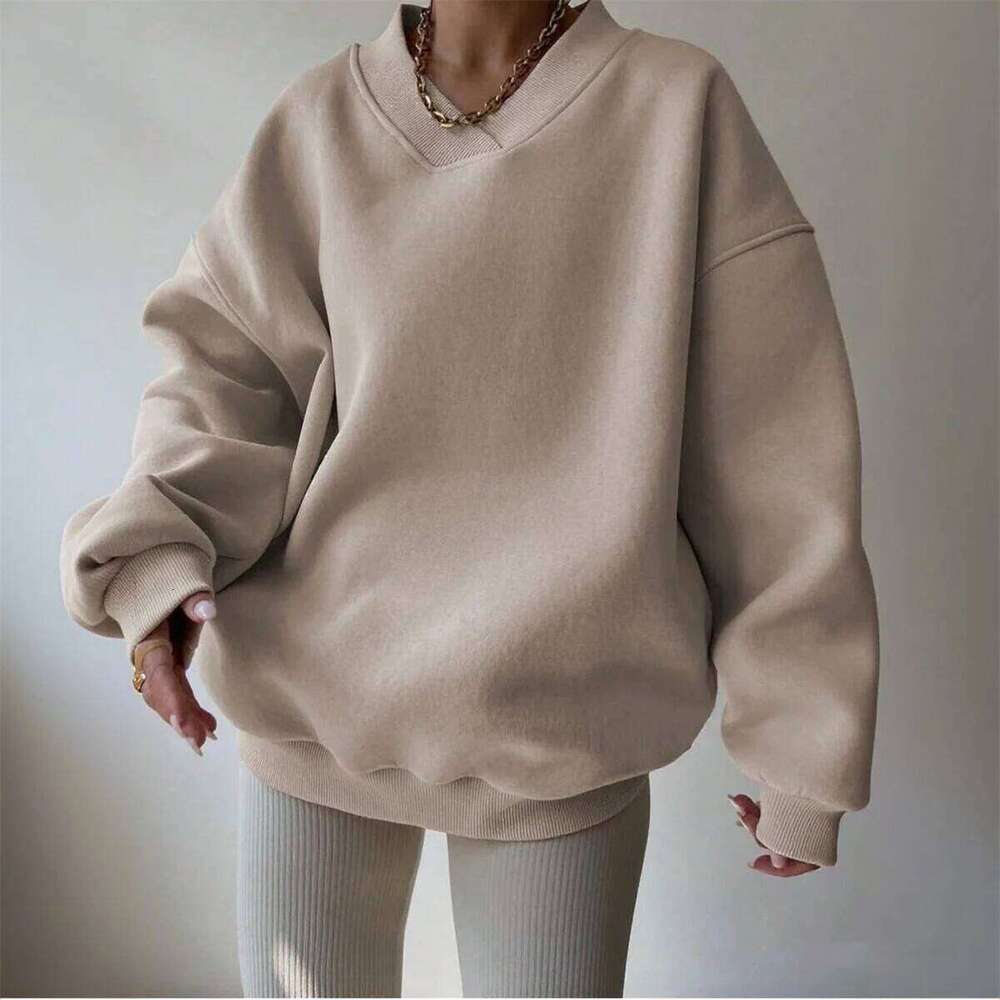 Loose V Neck Sweatshirts Women 2026 Autumn Winter New In Solid Tops Fashion Long Sleeve Haruke Hoodie Casual Streetwear