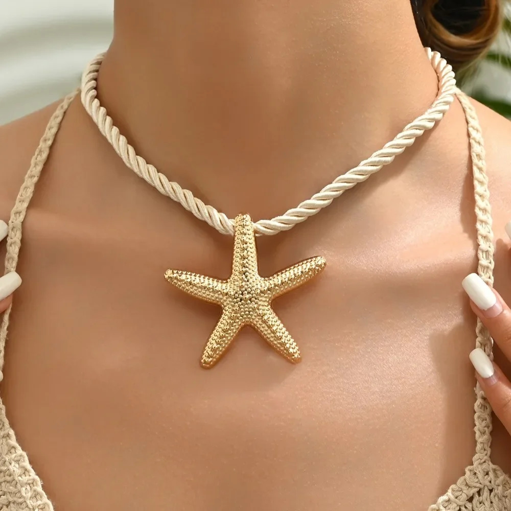 AllSeason Accessory Beach Starfish Pendant Necklace Long Woven Rope Womens Fashion Jewelry for Daily Vacation Wear 251031