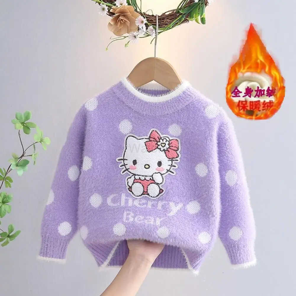 Sanrio Hello Kitty Girls Sweater Round Neck Pullover Knitted Sweater Fashion Anime Cotton Coat Kids Jacket Bottoming Shirt Gift H251105