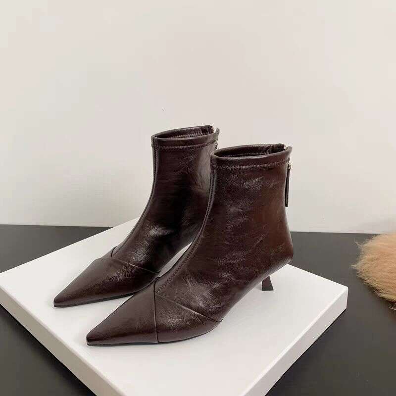 34-41 Plus Size Designer Shoe Soft Leather Pointed Toe Stiletto Heel Ankle for Women with High Heels 2025 Autumn Women's Boots