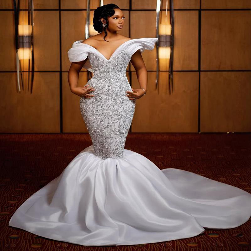 2026 Aso Ebi Mermaid Wedding Dress For Bride Bridal Gowns Lace Off Shoulder Crystals Rhinestones Appliqued Beaded Lace Crystals Wedding Gowns for Blac