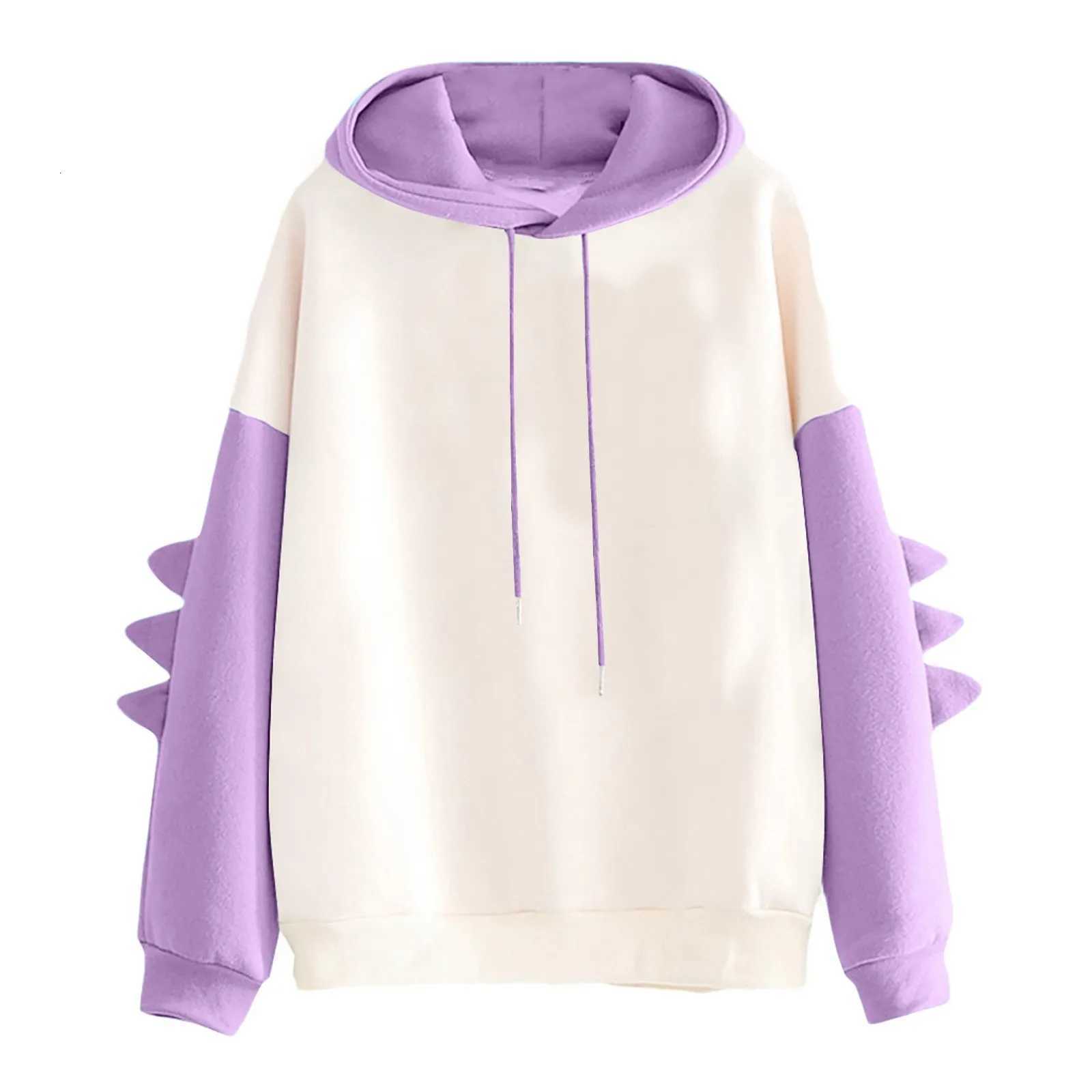 Winter Casual Hoodie Cartoon Dinosaur Color Block Pullover Tops Men Women Loose Long Sleeve Sweatshirt Holiday GiftT251105