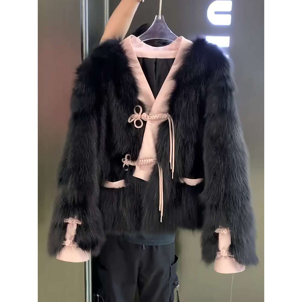 Women's Korean Chinese Style Coat H-Line Silhouette With Beltless Single-Button Closure, Pink Black Long Sleeve Fall/Winter, Retro Collar Ruffled