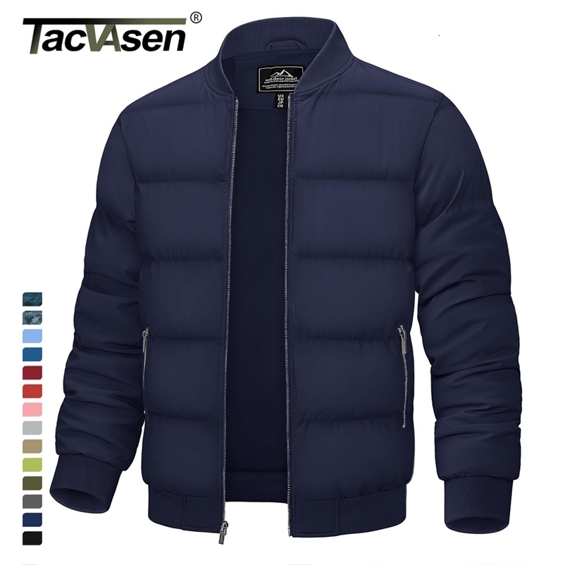 TACVASEN Winter Padded Puffer Jacket Mens Full Zip Quilted Bomber Jackets Zipper Pockets Casual Warm Coats Outwear Windbreaker 251028CJ