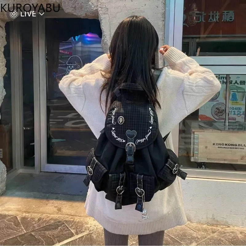 Retro Backpacks Plaid Versatile Fashion School Bag Womens Casual High School Student Lightweight Large-capacity Y2k Backpack 251104