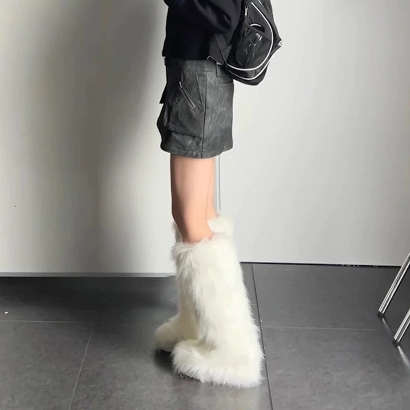 New woolen boots high end luxury cotton boots winter imitation fox fur snow boots suitable for trend both men and women knee high spicy girl boots