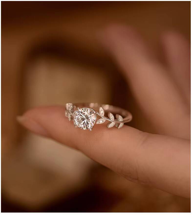 Luxury Women Jewelry Leaf Branch Design S925 Round Cut Moissanite Engagement Ring Nature Inspired Dainty Rings