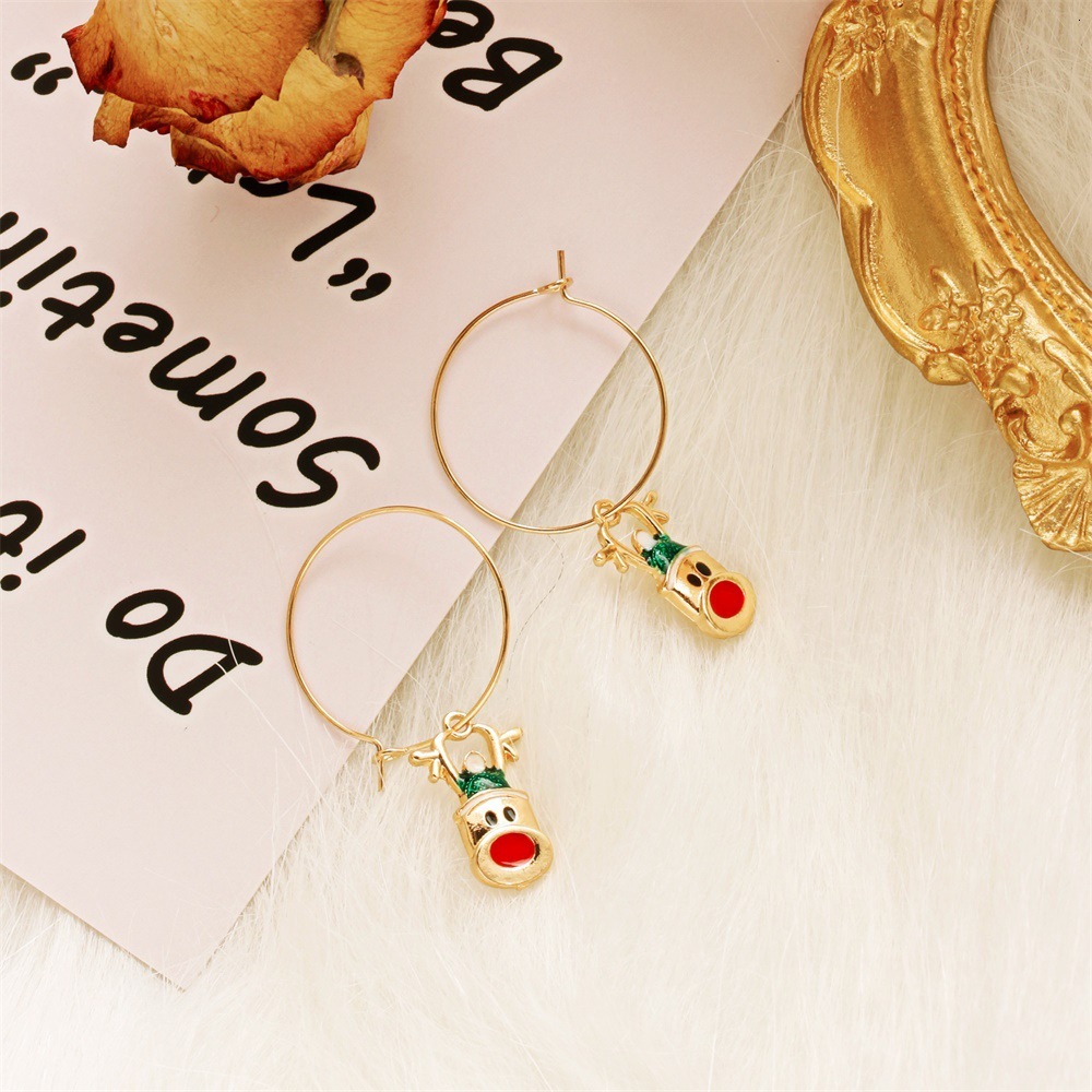 Three-piece Colorful Flower Christmas Hat Elk Earrings Women's Set Ear Accessories