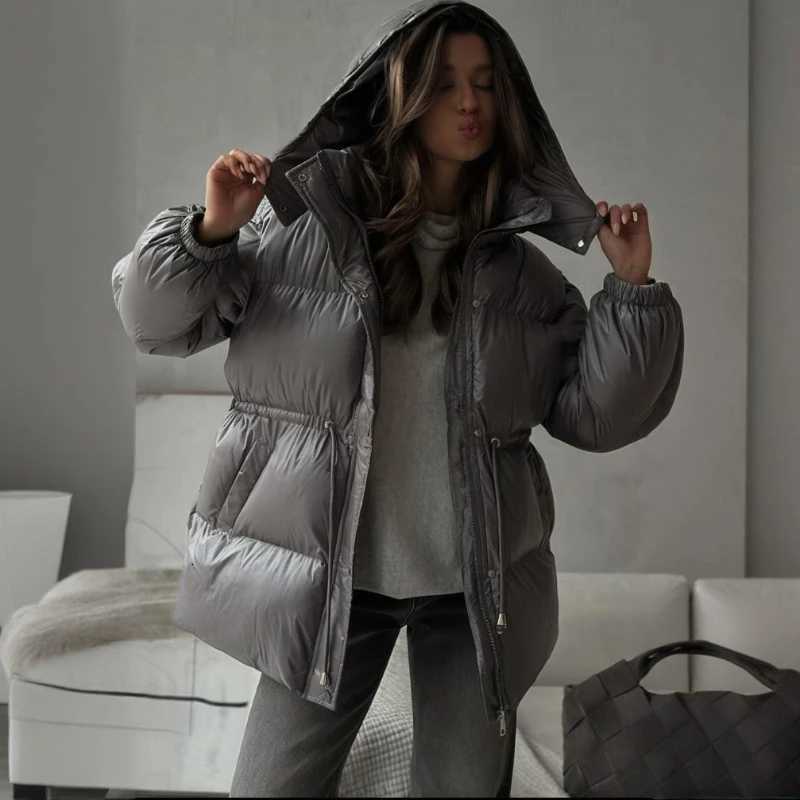 Tornova 2025 Winter New Drawstring Cotton Padded Jacket Woman Zipper Hooded Parkas Fashion Long Sleeve Warm Clothing Lady CasualT251105