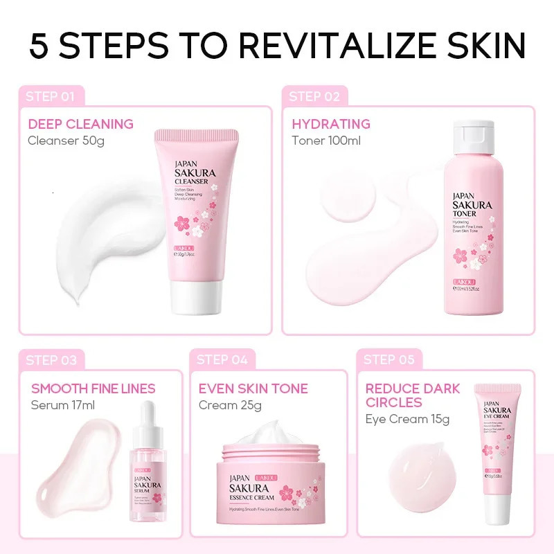 LAIKOU Sakura Kit Skin Care Sets and Reducing Fine Lines Cleansing Pore Product 5Piece Korean Skincare Set 251031
