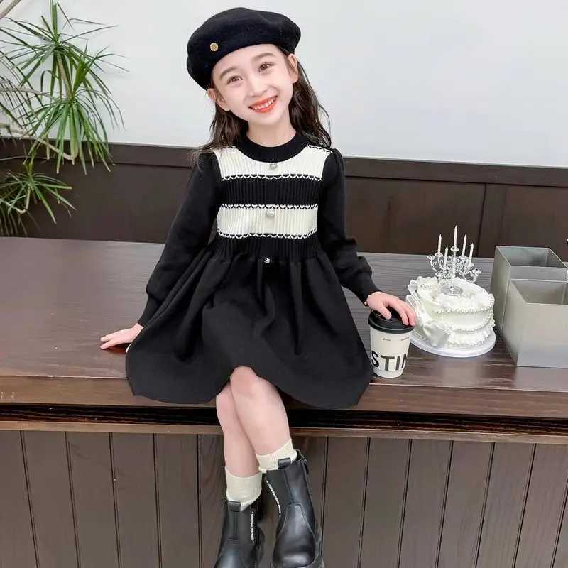2025 New Korean Style Girls Knit Dress for Baby Girl Childrens Long Sleeve Spring Autumn Trendy Dress C251105