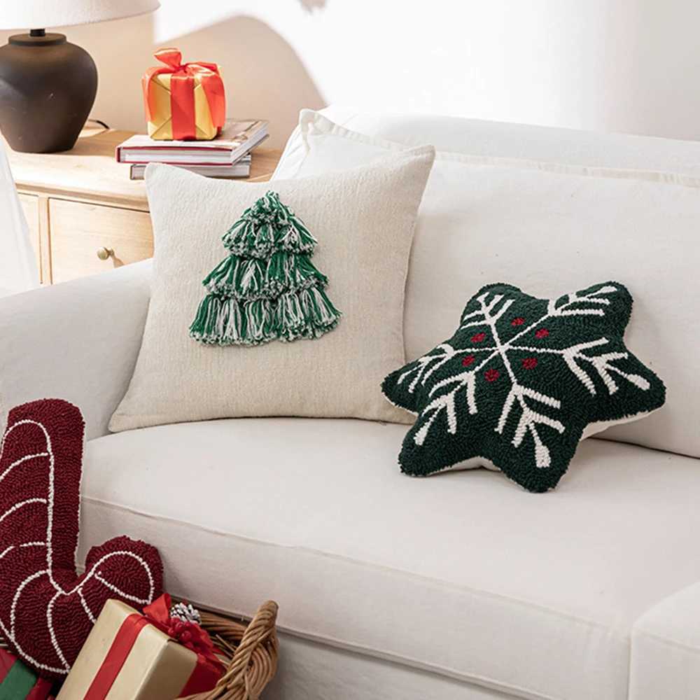 Christmas Throw Cushion Pillowcase Cojines Cotton Irregular-Shaped Sofa Pillow Embroidered Snowflake Pillow Headboard Pillowcase Y251105