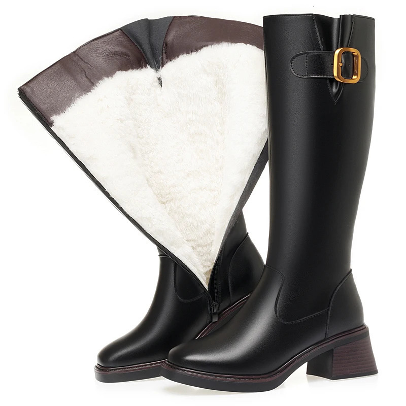 DIMANYU Womens Long Boots Nonslip 2025 Winter Genuine Leather Womens Boots Wool Warm Large Size Female Knight Boots 251031