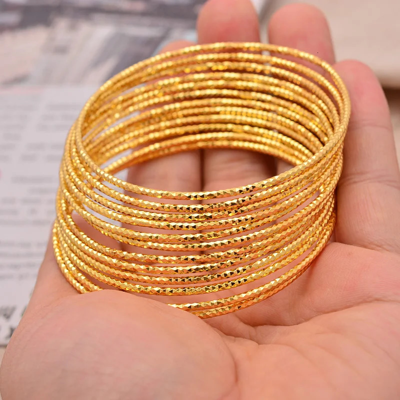 24k 612Pcs Girl Gold Color Dubai Bangles Kids Ethiopian Bracelet Africa Jewelry Bracelet Gift Bangles 6cm Inside Diameter 251031