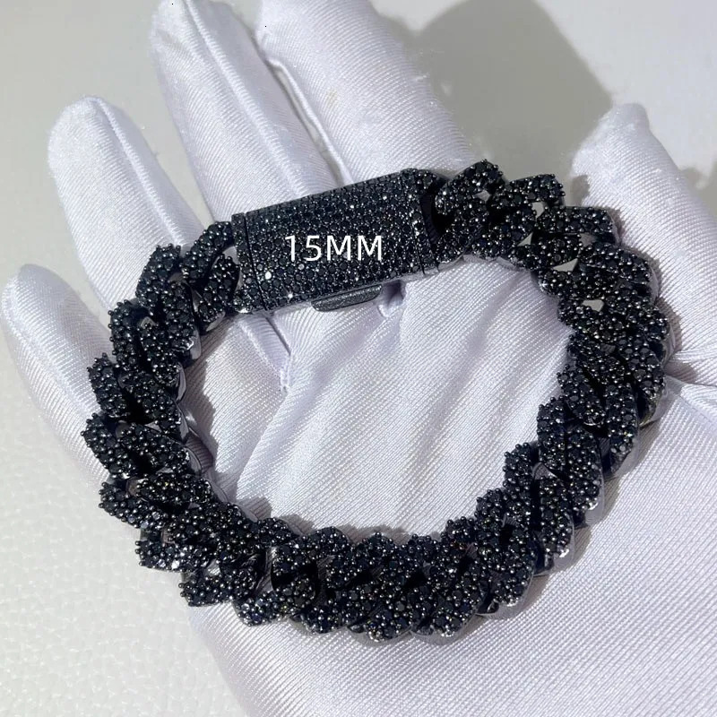 Wholesale VVS Black Moissanite Miami Cuban k Chain 8mm 10mm 12mm 14mm 18mm HipHop Necklace Bracelet Men Jewelry