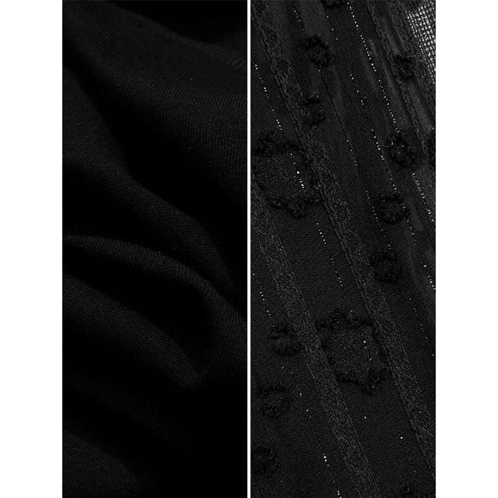 Black Three Quarter T-Shirt Spring 2025 Lace O Collar Tees Elegant Jacquard Chiffon Sleeve Top