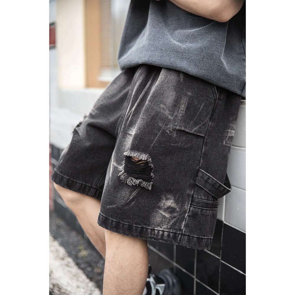 Men's Shorts Washed Vintage Hole Jean For Men Summer 2025 Straight Leg Knee Length Pants Male Streetwear Hip Hop Denim Shorts