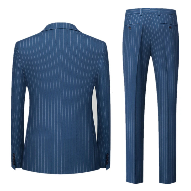 Blue Pinstripe Mens Doublebreasted Suit Twopiece WeddingPartyBusiness Dress Jacket and Pants Red Gray Male Sets M4XL 5XL 251105