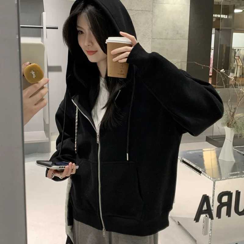 Elegant 2025 Autumn Winter Warm Hoodies Fashion Women Long Sleeve Zipper Solid Hooded Jackets Y2K Streetwear Solid SweatshirtsT251105