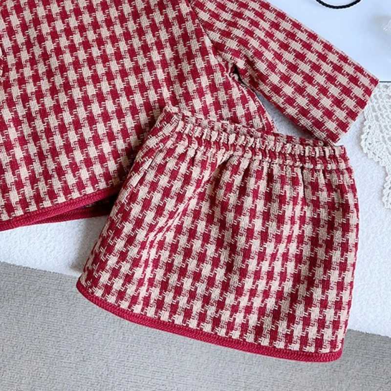 Winter New Grid Small Fragrant Style Cotton Jacket for Girls Korean Warm and Thick Baby Jacket Two-piece Set Y251105