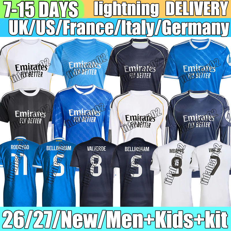 New Season Jerseys Mbappe #10 Vini Jr. #7 camiseta madrids Rodrygo #11 Valverde #8 Mastantuono#30 Endrick #9 Huijsen #24 GONZALO #16 jerseys 2026 football shirt mens kit kids