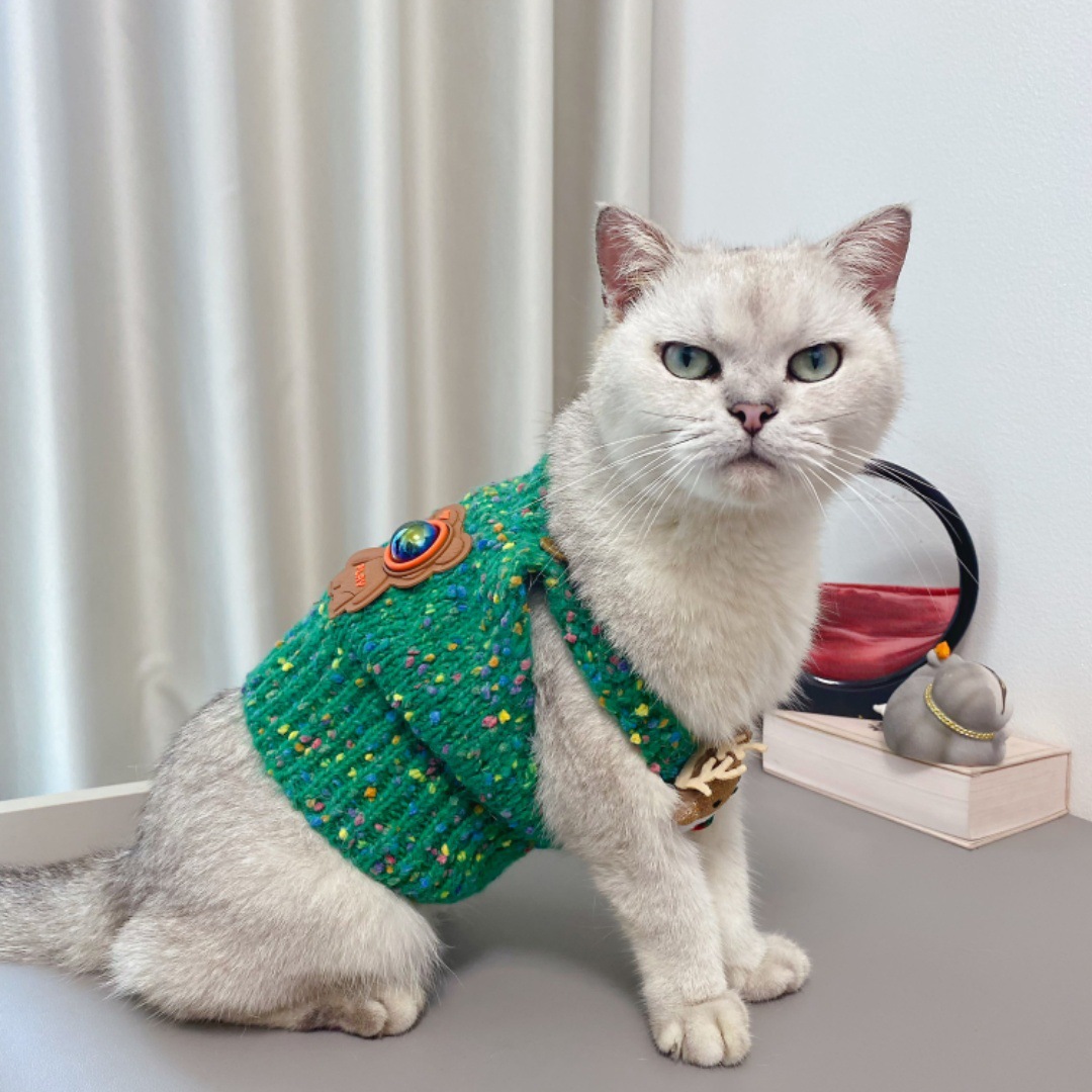 Cute Bear Fidget Toy Design Pet Knit Sweater Vest, Warm & Soft Pet Sweater for Dogs Cats, Colorful Speckled Knitwear, Fashionable Pet Clothes for Smal