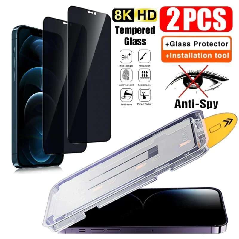 2Pcs Privacy Tempered Glass Screen for IPhone 15 14 13 12 11 16 Pro Max Plus Anti-Spy Dust free Installation Protector