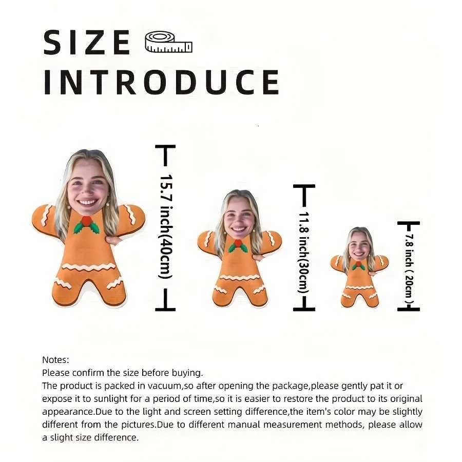 Personalized Christmas Gingerbread-Shaped Face Plush PillowThe Perfect Christmas Gift for Both Men and Women Y251105