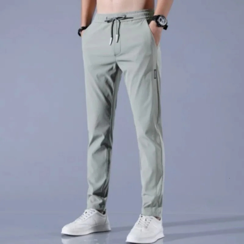 2025 summer slim Korean version plus size trendy straight tube light business ice silk casual pants for men slim fit pants 251104