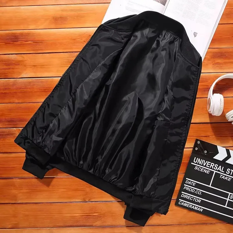 Mens casual long sleeved zipper baseball collar bomber jacket fashionable and regular suitable for spring windproof 250324