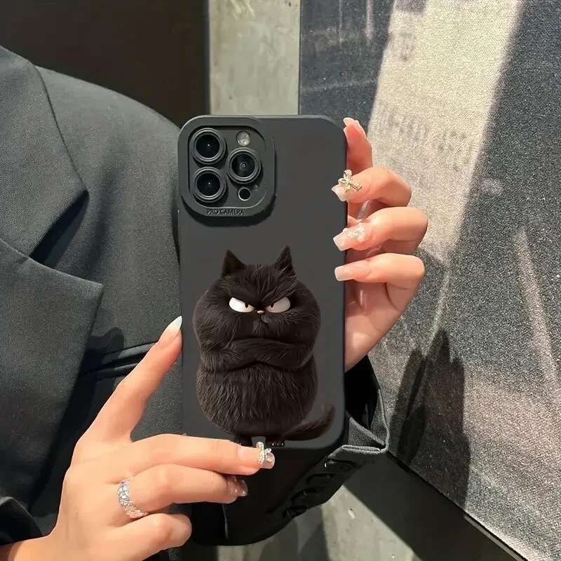 Funny Cool Cat Silicone Phone Case For iPhone 14 13 12 11 Max 15 Pro XS XR X 7 8 16 Plus Shockproof Matte Soft Cover
