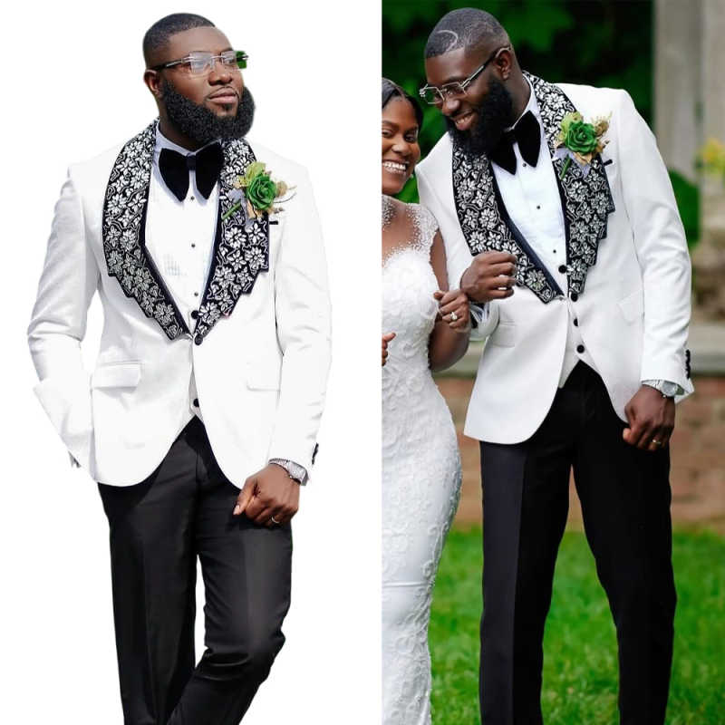 Luxuly Diamond Groom Wedding Tuxedos Slim Fit 2 Pieces Jacket Pants Shawl Lapel Prom Special Occasion Customized Ropa Hombre