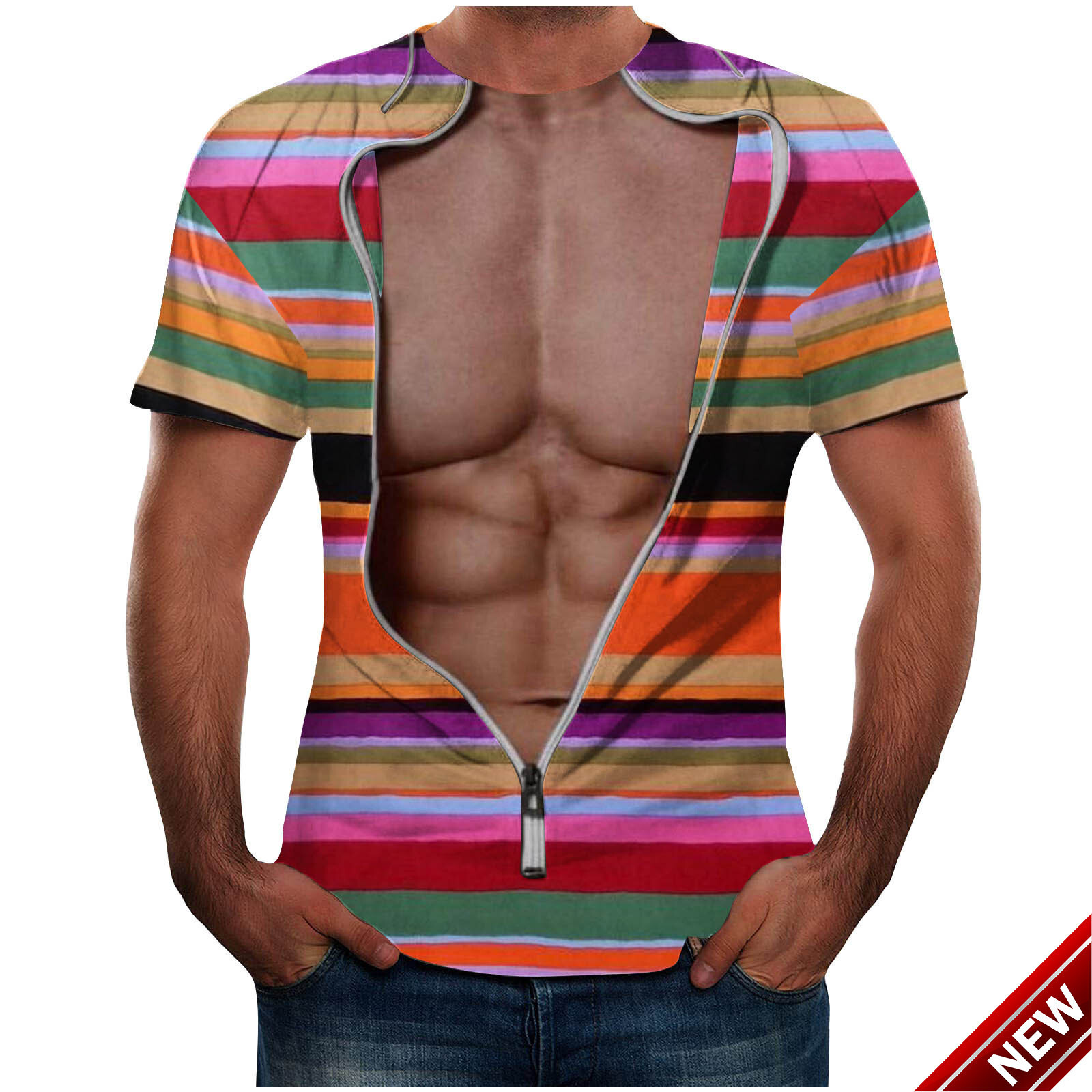 20243D printed mens short sleeved T-shirt spoof fake shirt 3D digital printed fun mens T-shirt