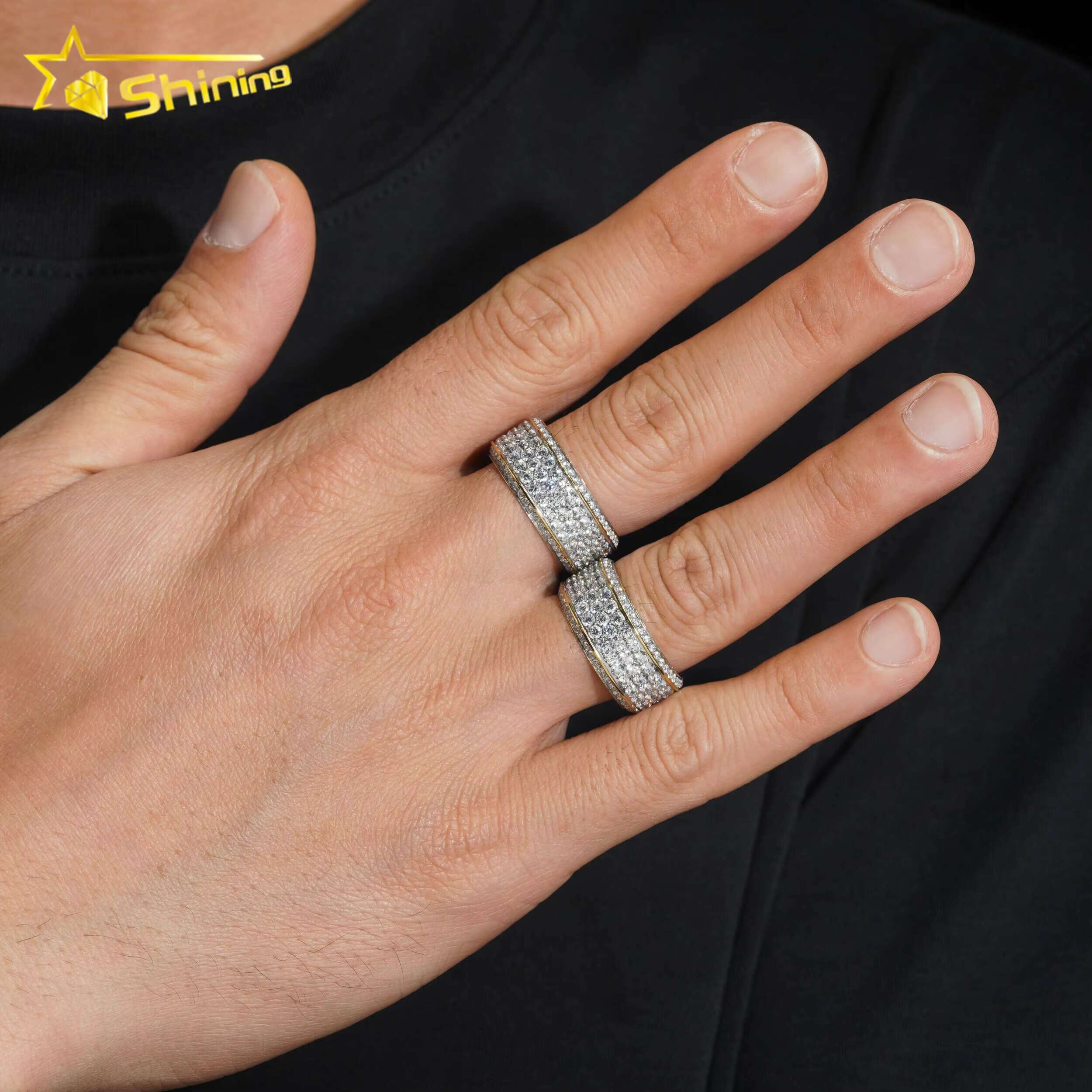 Ready to Ship Gold Plated Hip Hop Jewelry Stainless Steel Fully Iced Out Eternity Band Rings Men