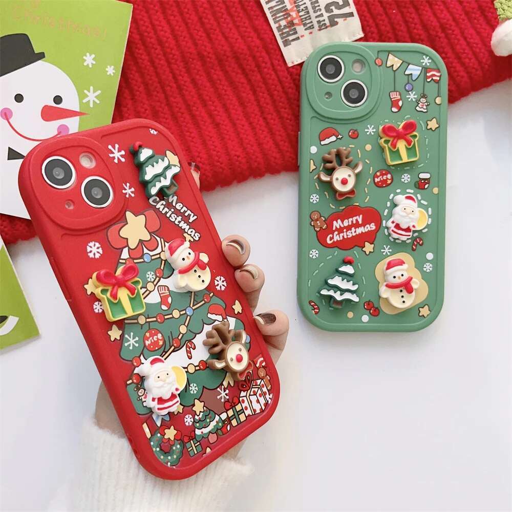 Cute Cartoon 3D Santa Claus Elk Snowman Christmas Tree Soft Case For iPhone 16 15 14 Pro Max 13 12 11 X XS XR 8 Plus Back Cover
